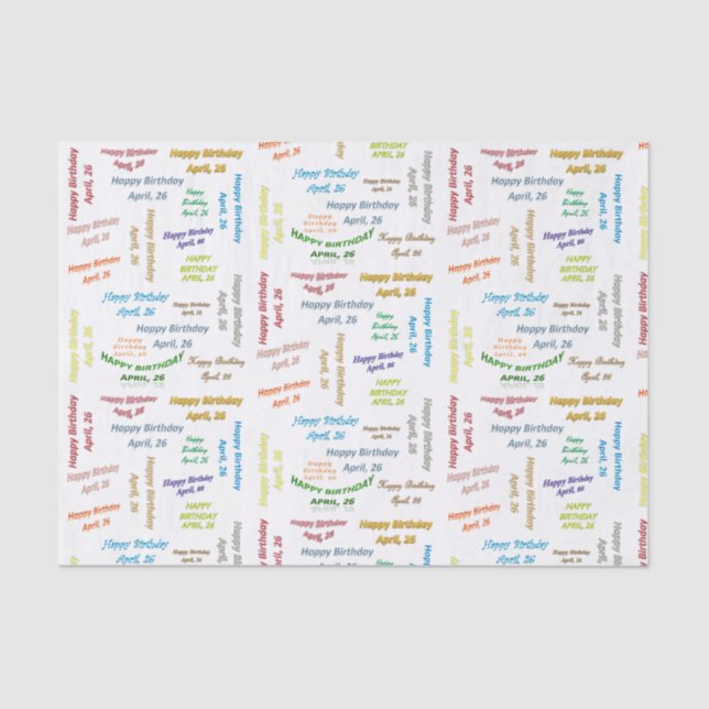 Papel De Seda April, 26 Birthday Tissue Paper (Anverso)