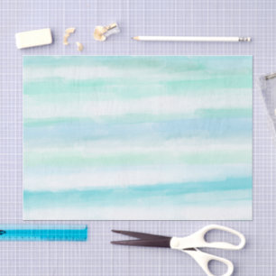 Papel De Seda Aqua Azul Menta Blanco Franjas Acuarela II