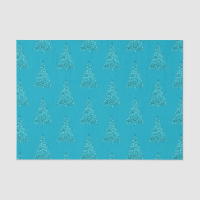 Papel De Seda Aqua Blue Sparkle Christmas Tree (Anverso)