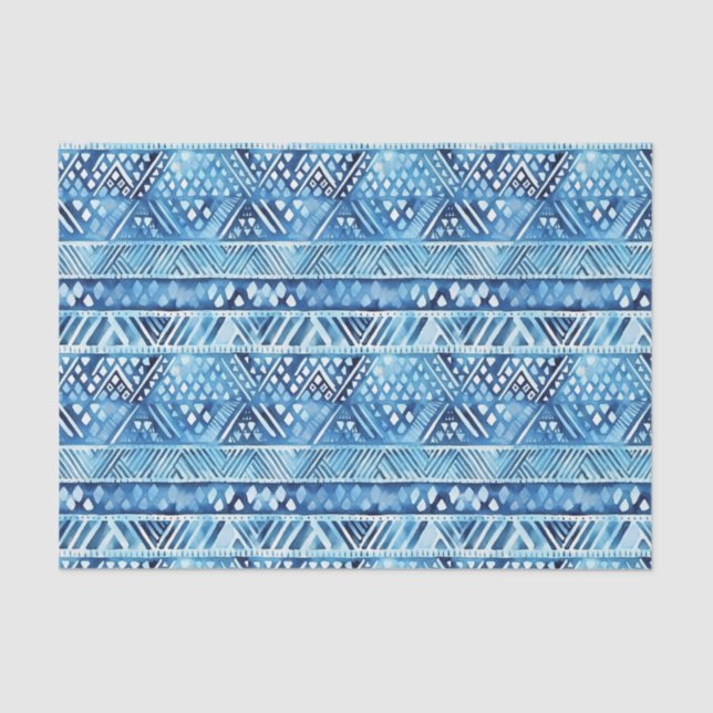 Papel De Seda Aqua Blue White Tribal Stripes Dots Cumpleaños (Anverso)