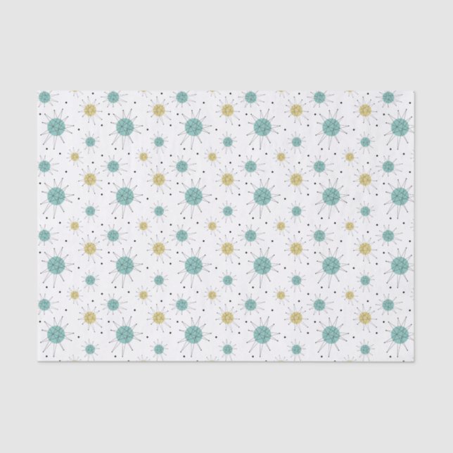 Papel De Seda Aqua Blue Yellow Franciscan Starburst MidCentury (Anverso)