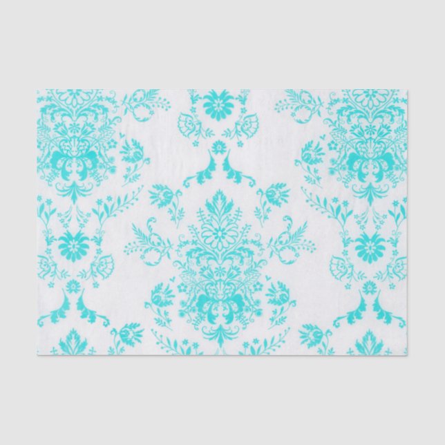 Papel De Seda Aqua Damask sobre diseño de Moda blanca (Anverso)