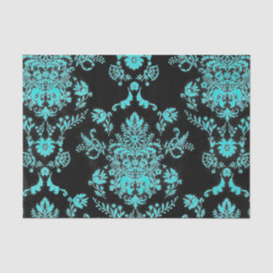 Papel De Seda Aqua Damask sobre diseño de Moda negra