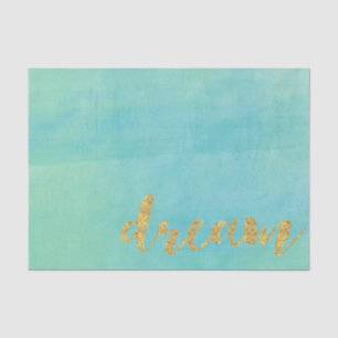 Papel De Seda Aqua Mint Watercolor Gold Dream