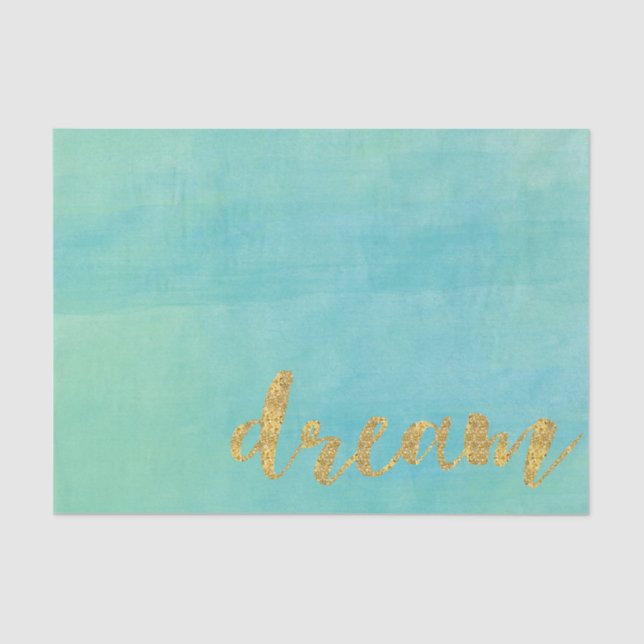 Papel De Seda Aqua Mint Watercolor Gold Dream (Anverso)