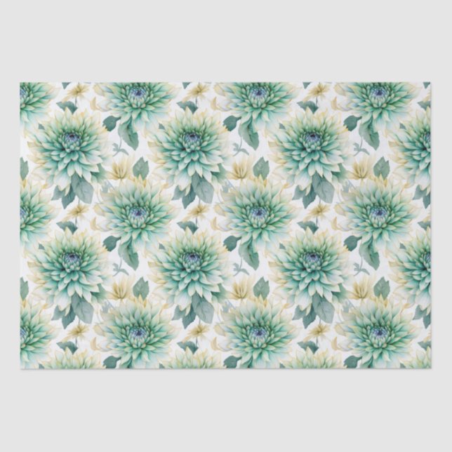 Papel De Seda Aqua Mint White Floral Boda (Anverso)