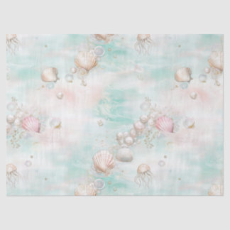 Papel De Seda Aqua Ocean Waves & Seashell Pattern (11)