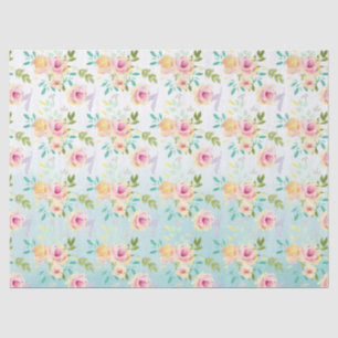 Papel De Seda Aqua Ombre Flor Amarilla Rosa