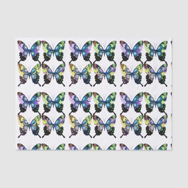 Papel De Seda Aqua, rosa y amarillo - Mariposas elegantes (Anverso)