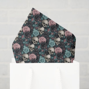 Papel De Seda Aqua Rosa y Negro Floral Gótico