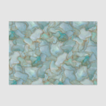 Aqua Teal Gold Watercolor Marbelized Sea Glass 