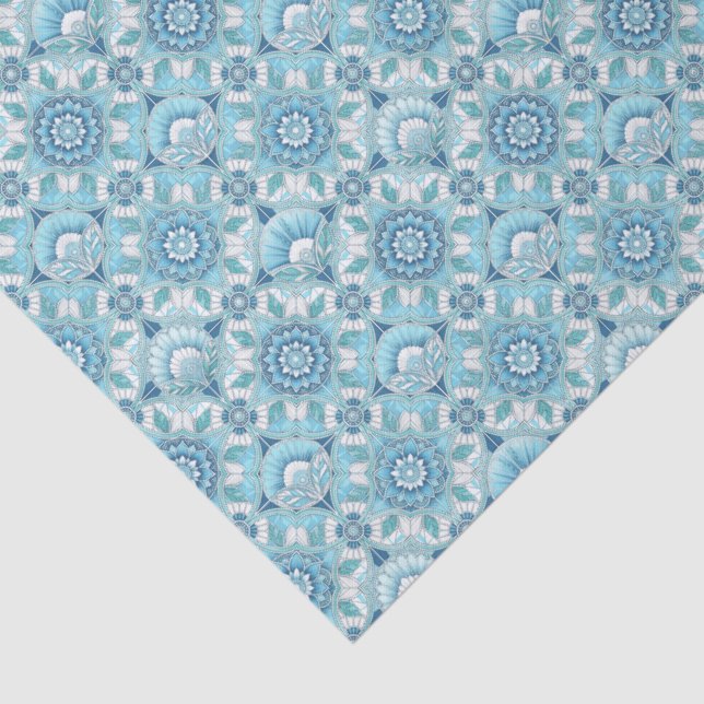 Papel De Seda Aqua, Teals, Blues & White Art Deco Coastal (Detalle)