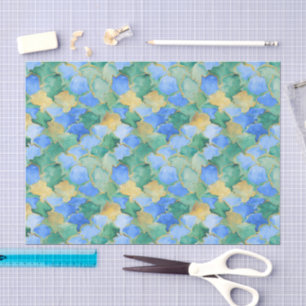 Papel De Seda Aqua Verde Teal Dorado Mosaico Vidrio de Mar Acuar