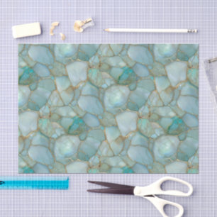 Papel De Seda Aqua Verde Teal Oro Mosaico Vidrio de Mar Acabado