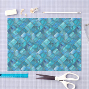 Papel De Seda Aqua Verde Teal Oro Vidrio Mar Mosaico Acuarela