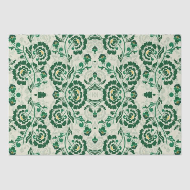 Papel De Seda Árabe Elegante Floral Geométrica Verde Marroquí (Anverso)