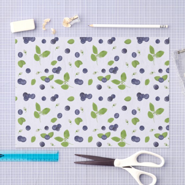 Papel De Seda Arándanos Acuarela Flores de Arándano Follaje (Artesanía)