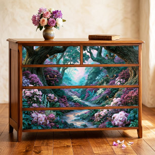 Papel De Seda Árbol Antiguo Floral Magenta Bosque Decoupage