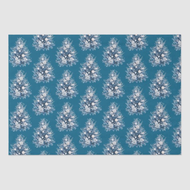 Papel De Seda Árbol azul de Navidad blanco (Anverso)