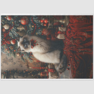 Papel De Seda Árbol balinés de Navidad de gato con campanas de j