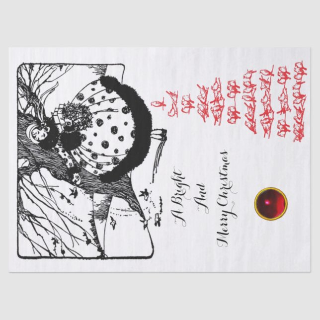 Papel De Seda ÁRBOL DE AVES Y NAVIDADES SEÑORA Gema Rojo Blanco  (Anverso)