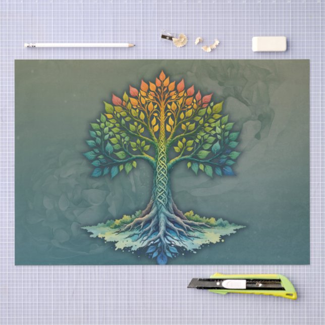 Papel De Seda Árbol de la Vida Amanecer Cambiante  (Artesanía)