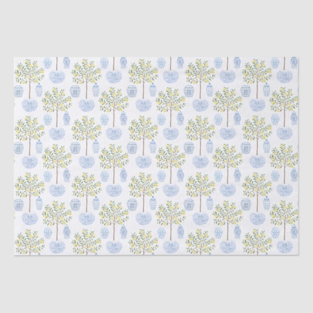 Papel De Seda Árbol de limón pintado a mano con jarrón de jengib (Anverso)