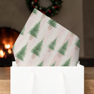 Papel De Seda Árbol de Navidad a la acuarela con rayas rosa rubo