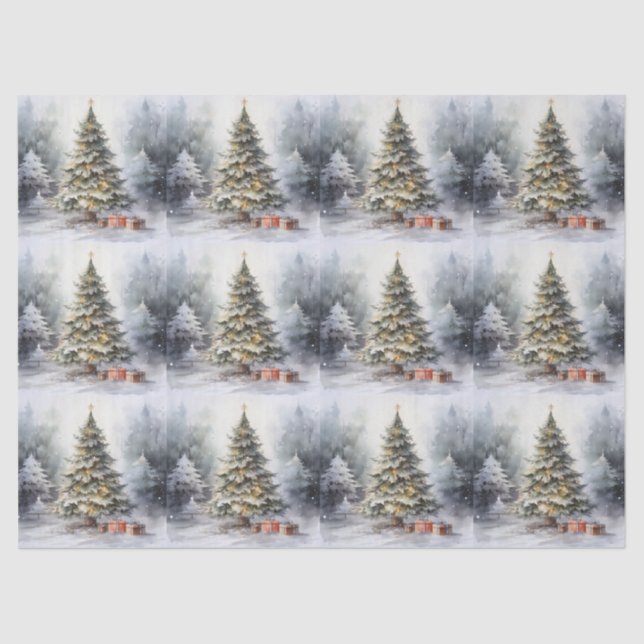 Papel De Seda Árbol de Navidad al aire libre con regalo (Anverso)