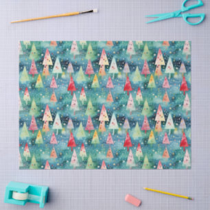 Papel De Seda Árbol de Navidad Arcoíris Festivo Colorido Acuarel