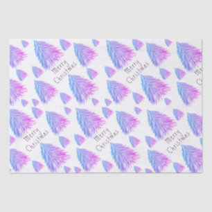 Papel De Seda Árbol de navidad azul rosado festivo acuarela