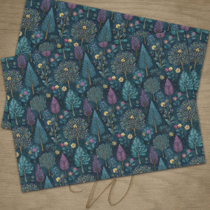 Papel De Seda Árbol de Navidad caprichoso patrón púrpura y azul