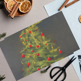 Papel De Seda Árbol De Navidad Con Baudibles Rojos Sobre Gris Os