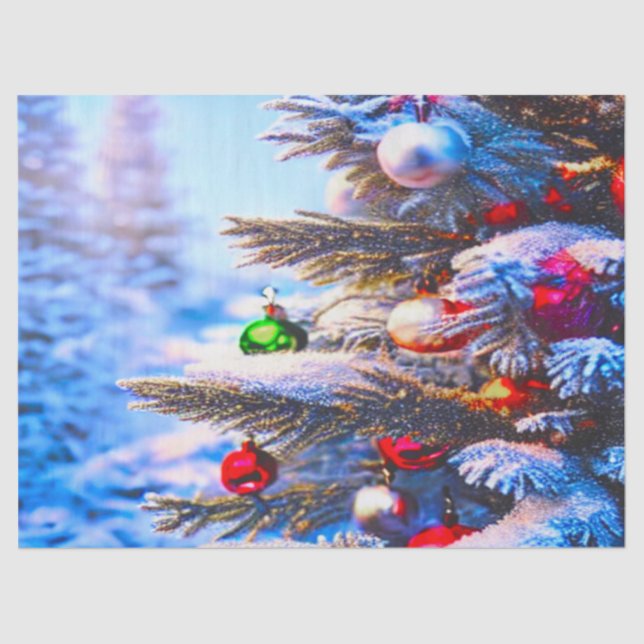 Papel De Seda Árbol De Navidad Con Decoraciones Decoradas (Anverso)