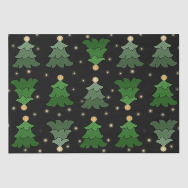 Papel De Seda Árbol de Navidad con estrellas en negro (Anverso)