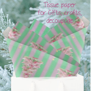 Papel De Seda Árbol de Navidad con franja verde menta rosa vinta