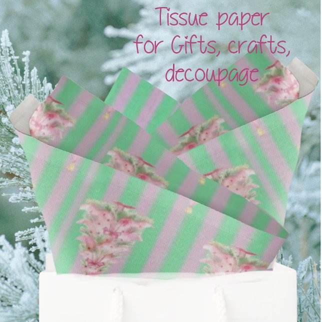 Papel De Seda Árbol de Navidad con franja verde menta rosa vinta (Tissue paper...so many uses)