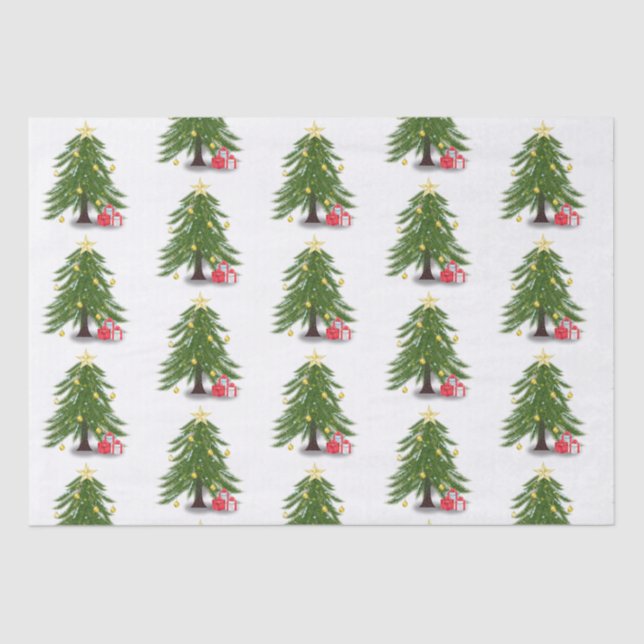 Papel De Seda Árbol de Navidad con presente rojo (Anverso)