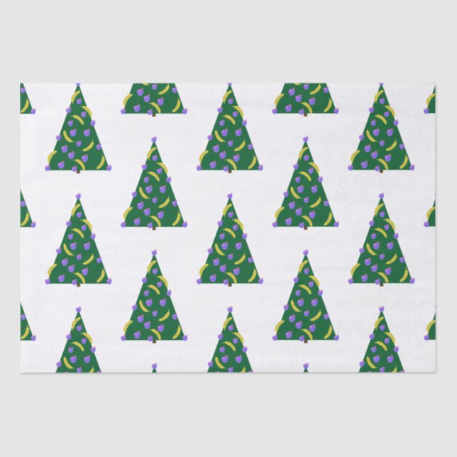 Papel De Seda Árbol de Navidad de arte pop con manzanas y plátan (Anverso)