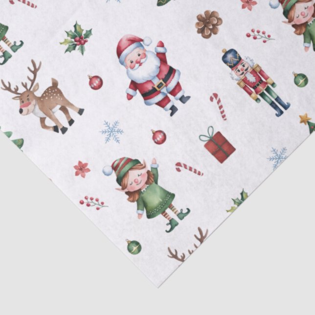 Papel De Seda Árbol de navidad de Feliz Santa Reindee Nutcracker (Detalle)