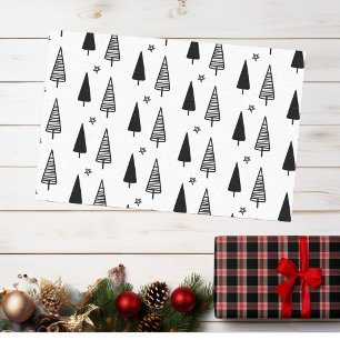 Papel De Seda Árbol de Navidad Elegante Negro Blanco