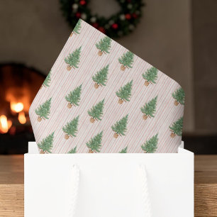 Papel De Seda Árbol de Navidad en Acuarela con Rayas Rosa Rubor