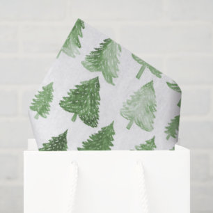 Papel De Seda Árbol de Navidad moderno acuarela pino vibra verde