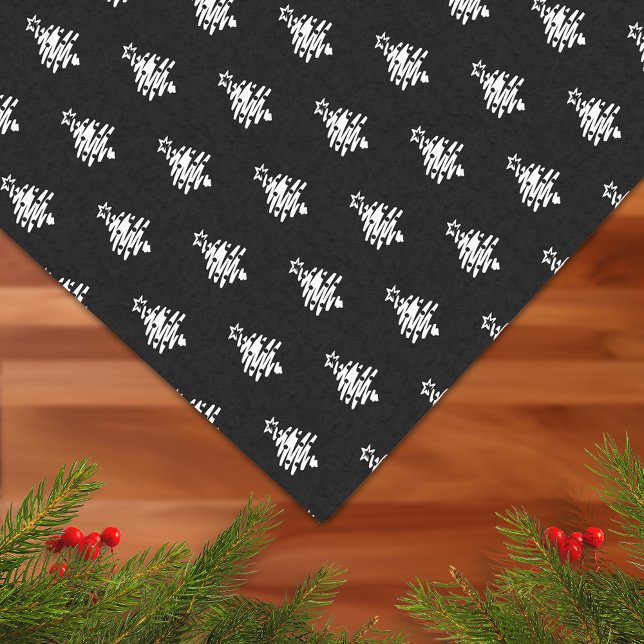 Papel De Seda Árbol de Navidad Negro Blanco Moderno Vacaciones M (Christmas Tree Black White Modern Minimal Holiday Tissue Paper)