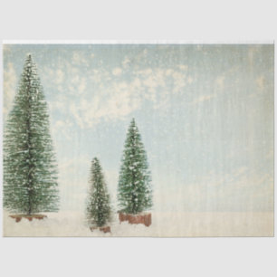 Papel De Seda Árbol de Navidad pintado con acuarela vintage