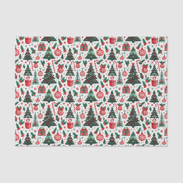 Papel De Seda Árbol de Navidad, regalos, caramelos (Anverso)