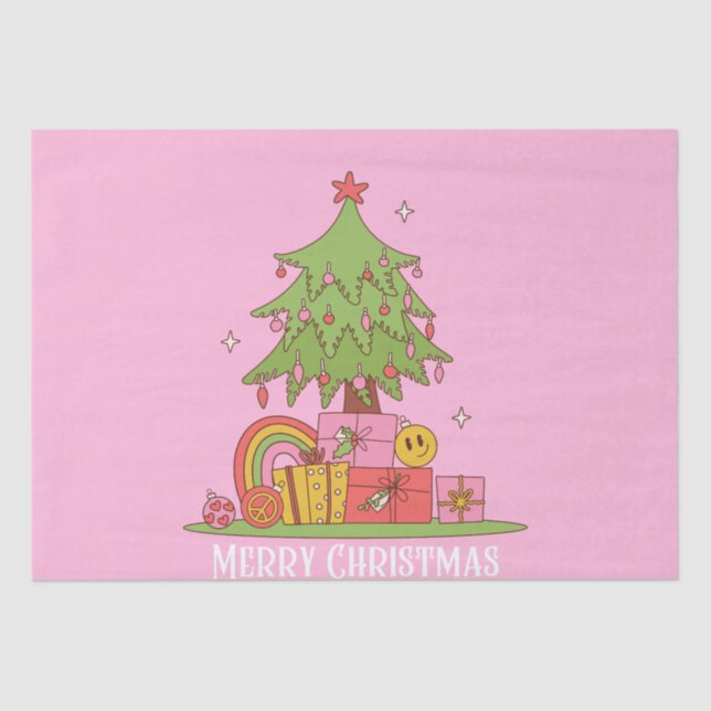 Papel De Seda Árbol de Navidad retro rosa (Anverso)
