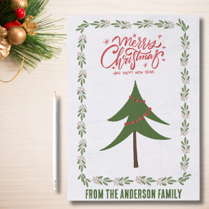 Papel De Seda Árbol de Navidad Retro Vintage y Nombre de Familia