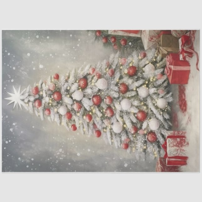 Papel De Seda Árbol de Navidad rojo y blanco (Anverso)