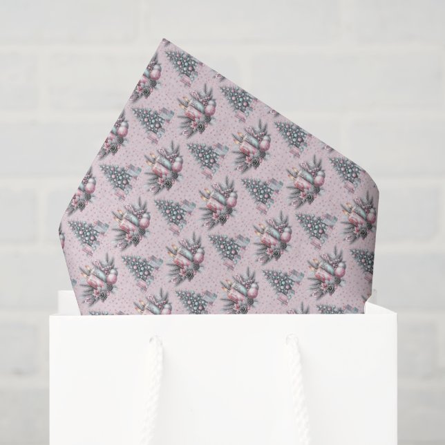 Papel De Seda Árbol de Navidad rosa y vela (Bolsa de regalo)